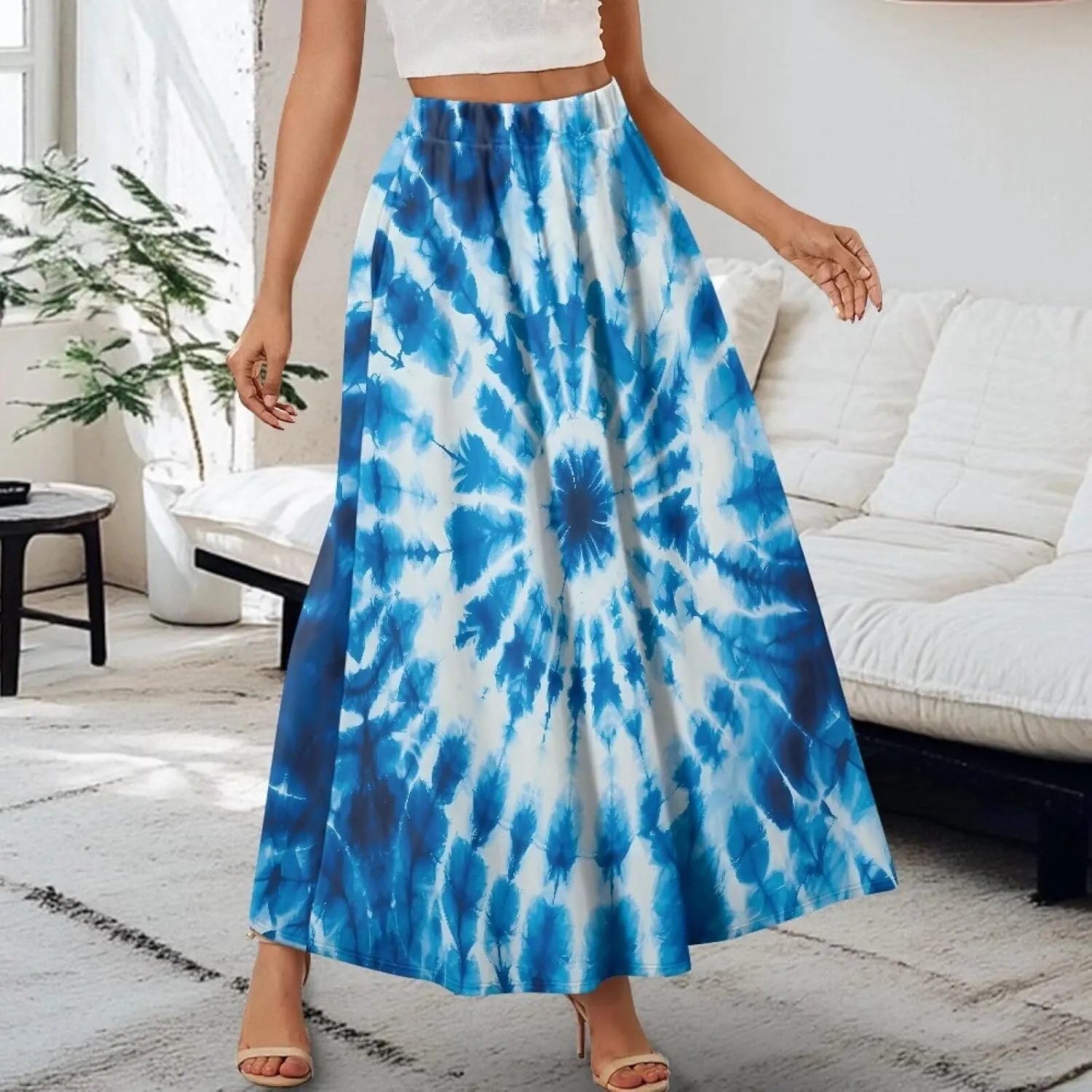 Womens Midi Long Length Skirts with Pockets, High Waist Swing Long Skirts Ultra-Soft Summer Fall Work Skirts