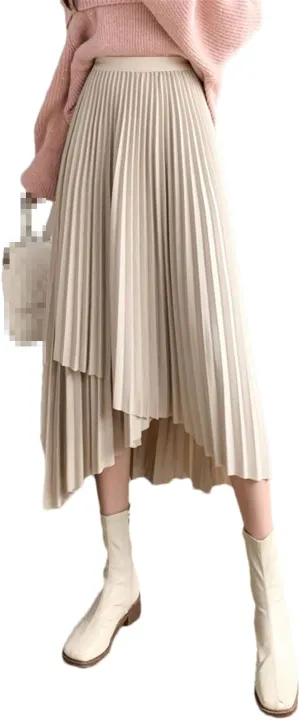 Women's Midi Pleated Skirt Asymmetrical Slim Elastic Waist Vintage A-Line Skirts