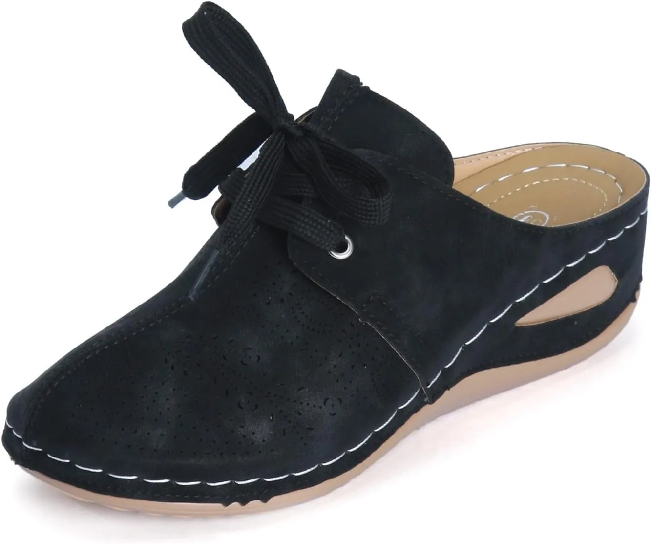 Women's Mules & Clogs Comfortable Arch Support Closed Toe Sandals Lace Up Backless Low Wedges Slip on Shoes Hollow Out Breathable Platform Sandals Slippers