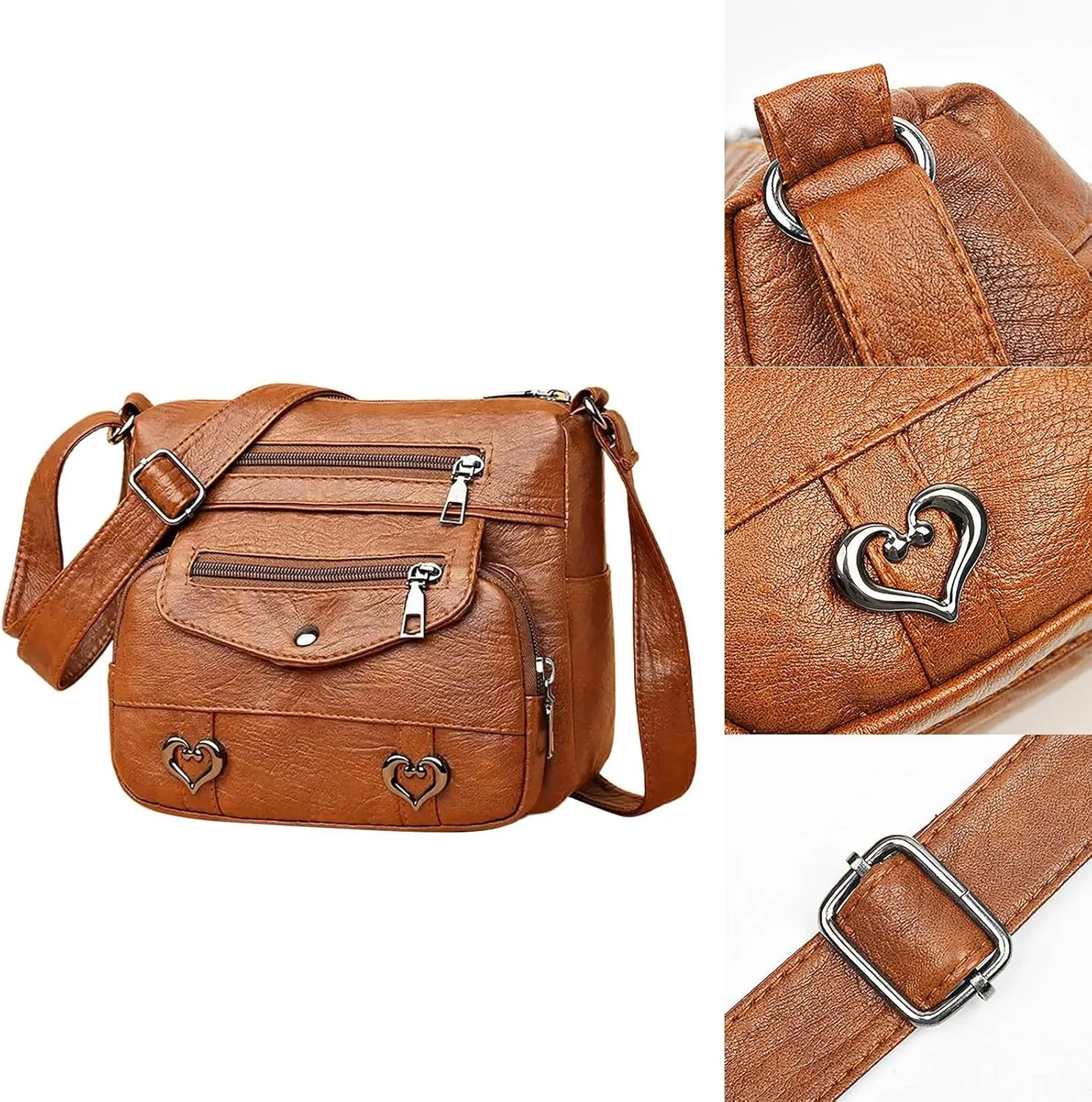 Women's Multi-Pocket Shoulder Bags Crossbody Purses and Handbags Lightweight Pocketbook Womens Shoulder Purse(Brown)