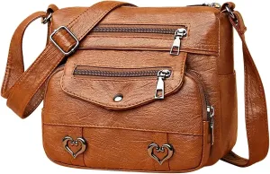 Women's Multi-Pocket Shoulder Bags Crossbody Purses and Handbags Lightweight Pocketbook Womens Shoulder Purse(Brown)