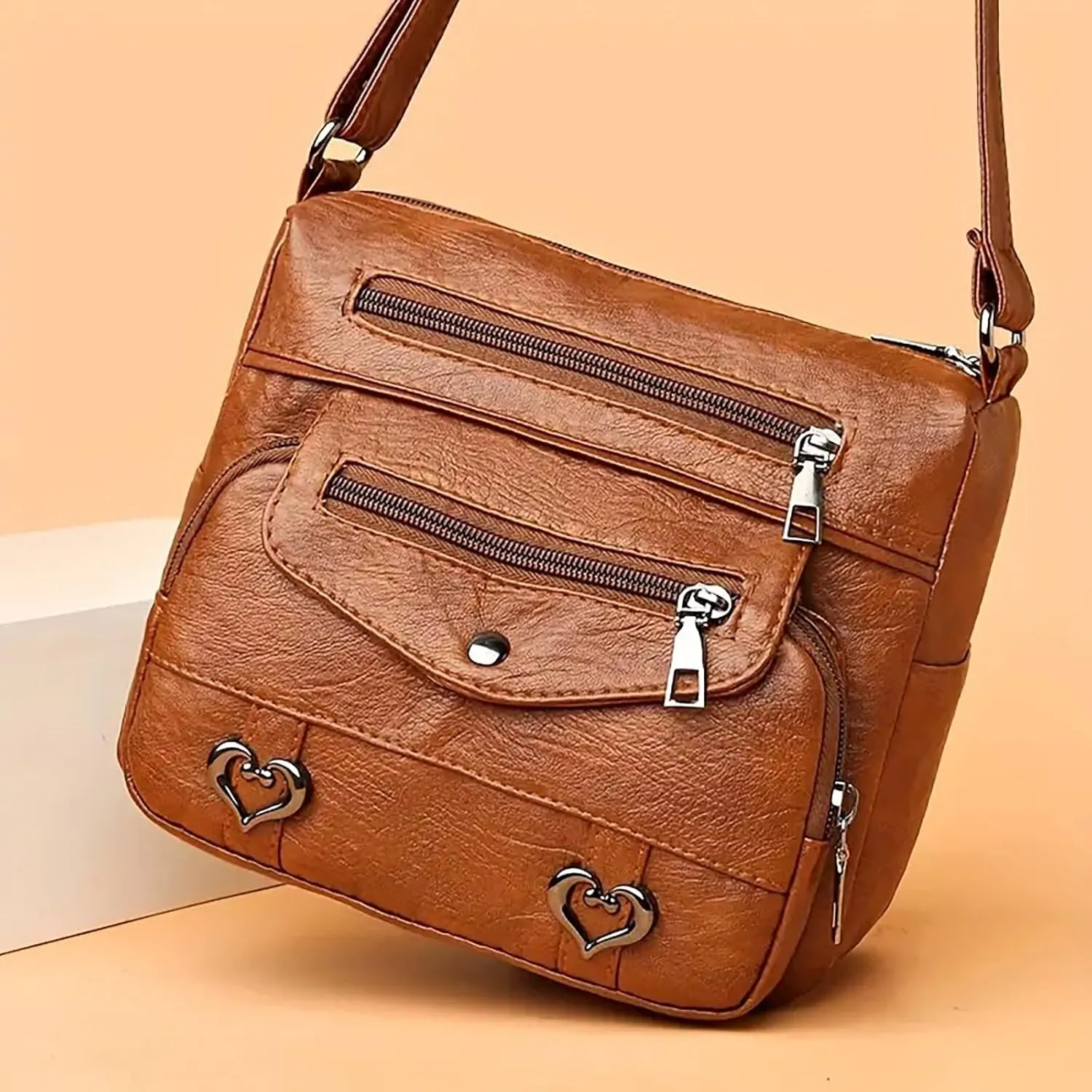 Women's Multi-Pocket Shoulder Bags Crossbody Purses and Handbags Lightweight Pocketbook Womens Shoulder Purse(Brown)