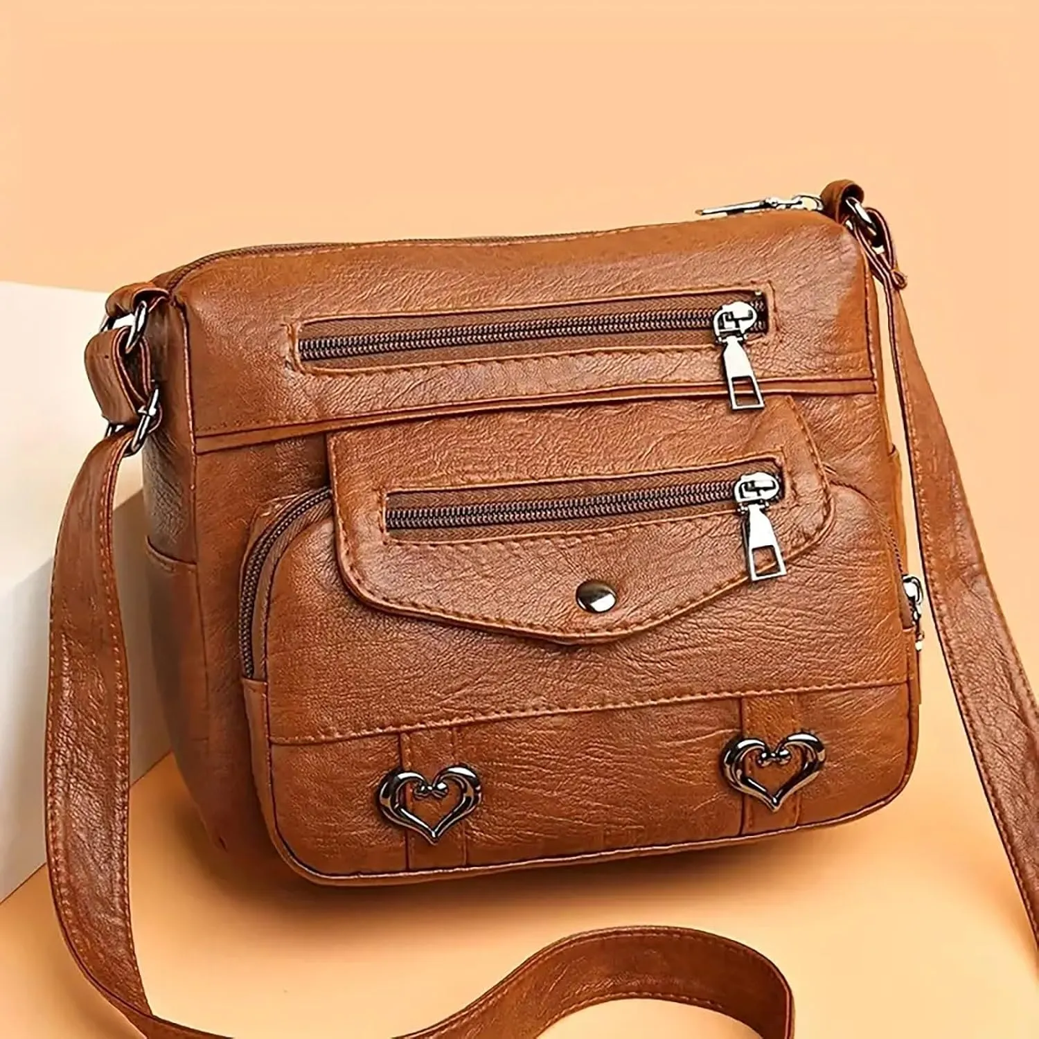 Women's Multi-Pocket Shoulder Bags Crossbody Purses and Handbags Lightweight Pocketbook Womens Shoulder Purse(Brown)