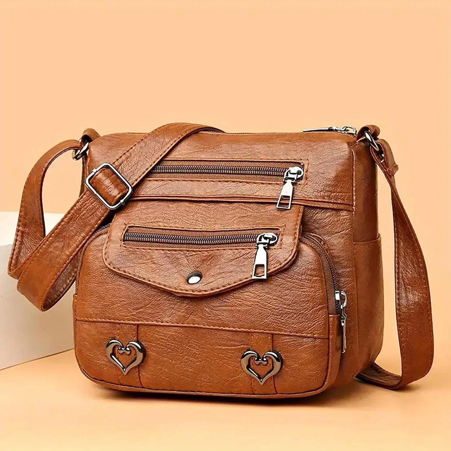 Women's Multi-Pocket Shoulder Bags Crossbody Purses and Handbags Lightweight Pocketbook Womens Shoulder Purse(Brown)