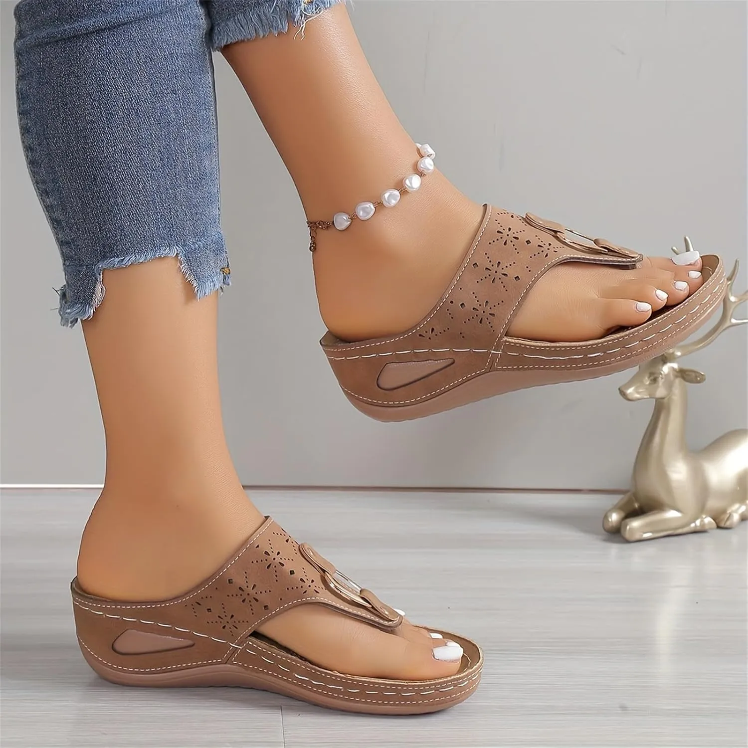 Women's Orthopedic Arch Support Sandals Diabetic Walking Shoes Summer Anti-Slip Breathable Mesh Hollow Wedge Slippers Orthotic Open Toe Casual Comfortable Beach Fashion Flip-Flops