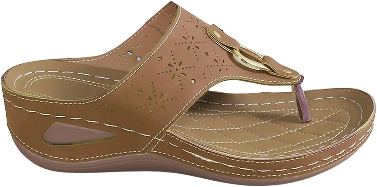 Women's Orthopedic Arch Support Sandals Diabetic Walking Shoes Summer Anti-Slip Breathable Mesh Hollow Wedge Slippers Orthotic Open Toe Casual Comfortable Beach Fashion Flip-Flops