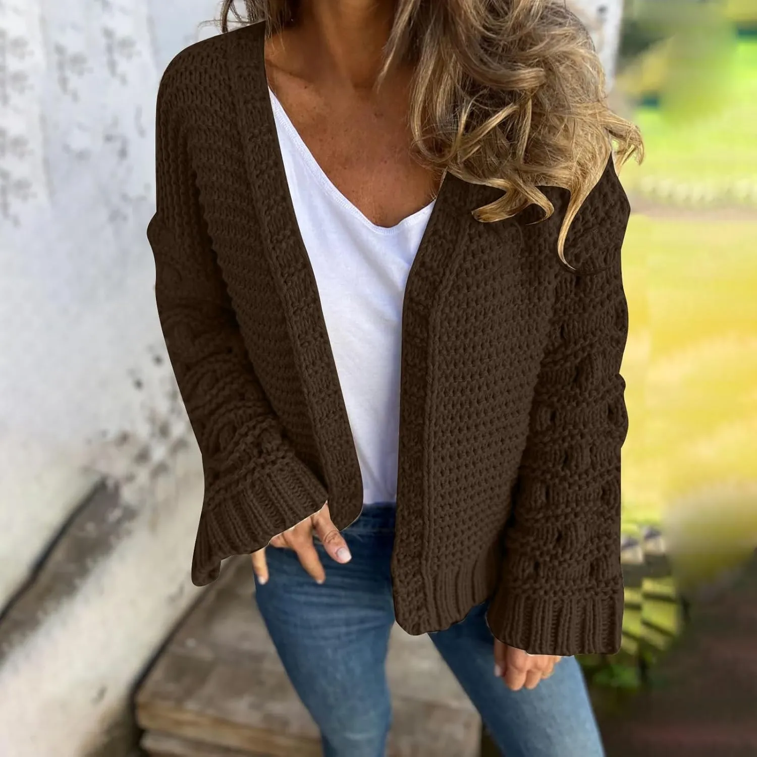 Womens Oversized Cable Knit Cardigan Sweaters Chunky Open Front Long Sleeve Fall Cardigans Outwear Coats 2024 Trendy