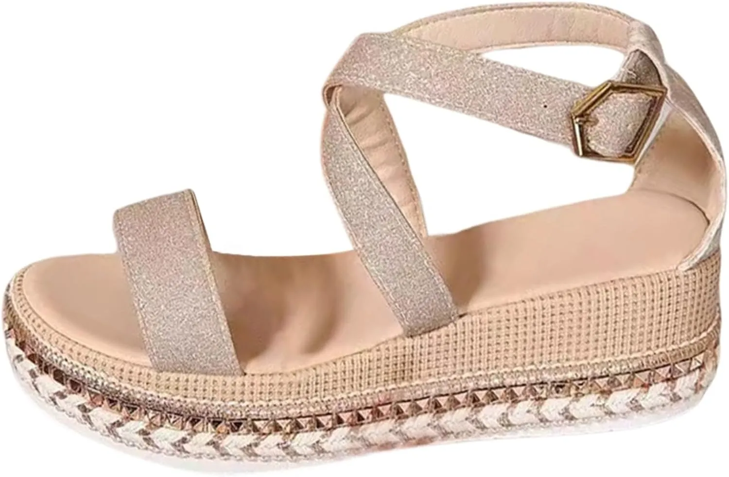 Women's Platform Sandals Buckle Ankle Strap Espadrille Open Toe Boho Wedge Sandals with Arch Support Dressy Slip On Walking Shoes