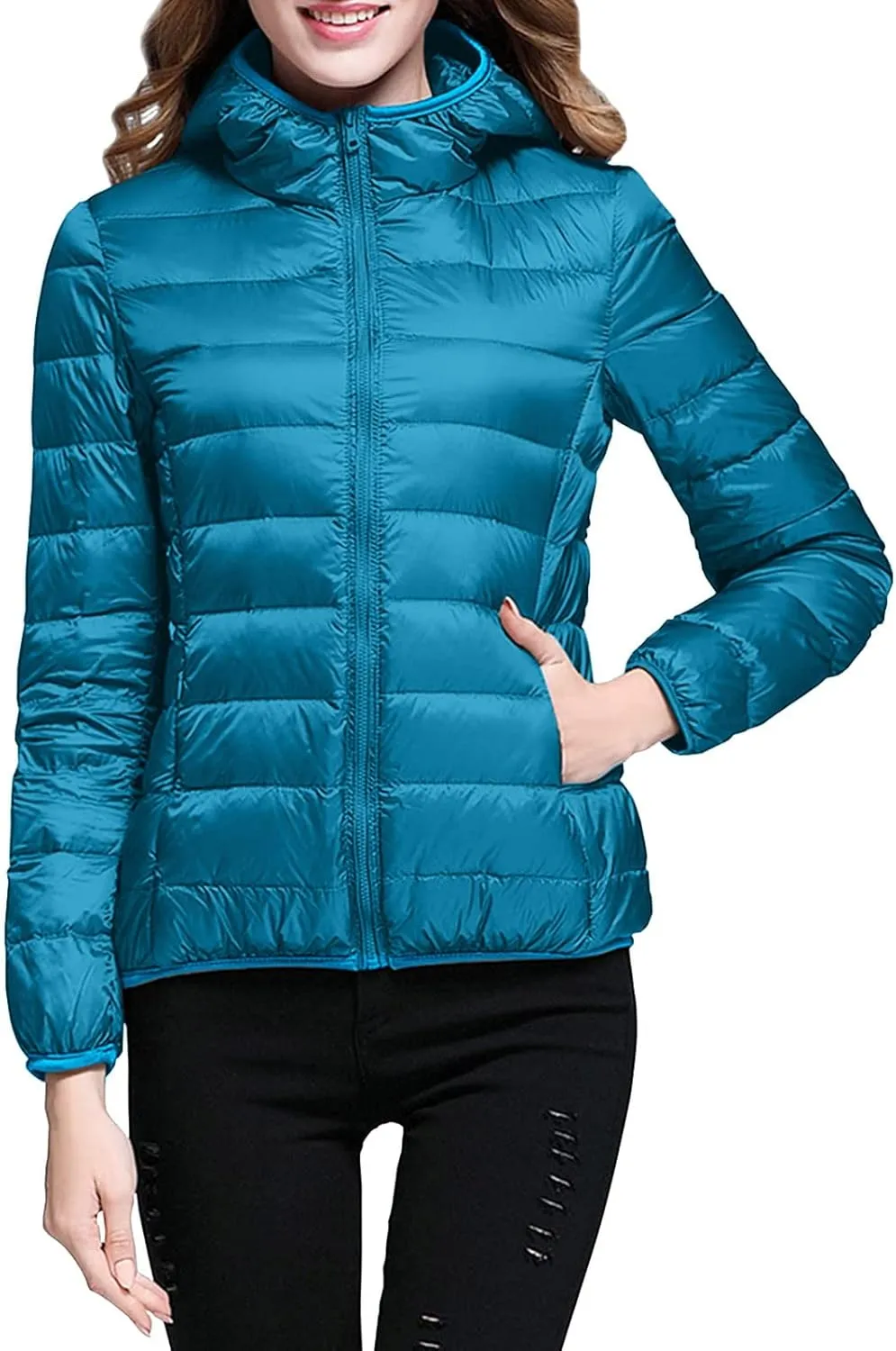 Womens Puffer Jacket Winter Warm Packable Coat Ultra Lightweight Jacket Slim Fit Hooded Jacket Short Duck Down Coat
