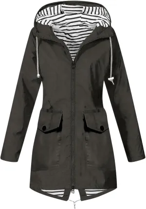 Women's Rain Jacket Waterproof Raincoat Windbreaker Outdoor Trench Coat,S-5XL