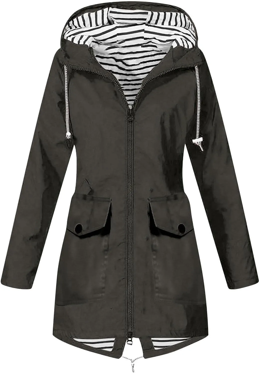 Women's Rain Jacket Waterproof Raincoat Windbreaker Outdoor Trench Coat,S-5XL