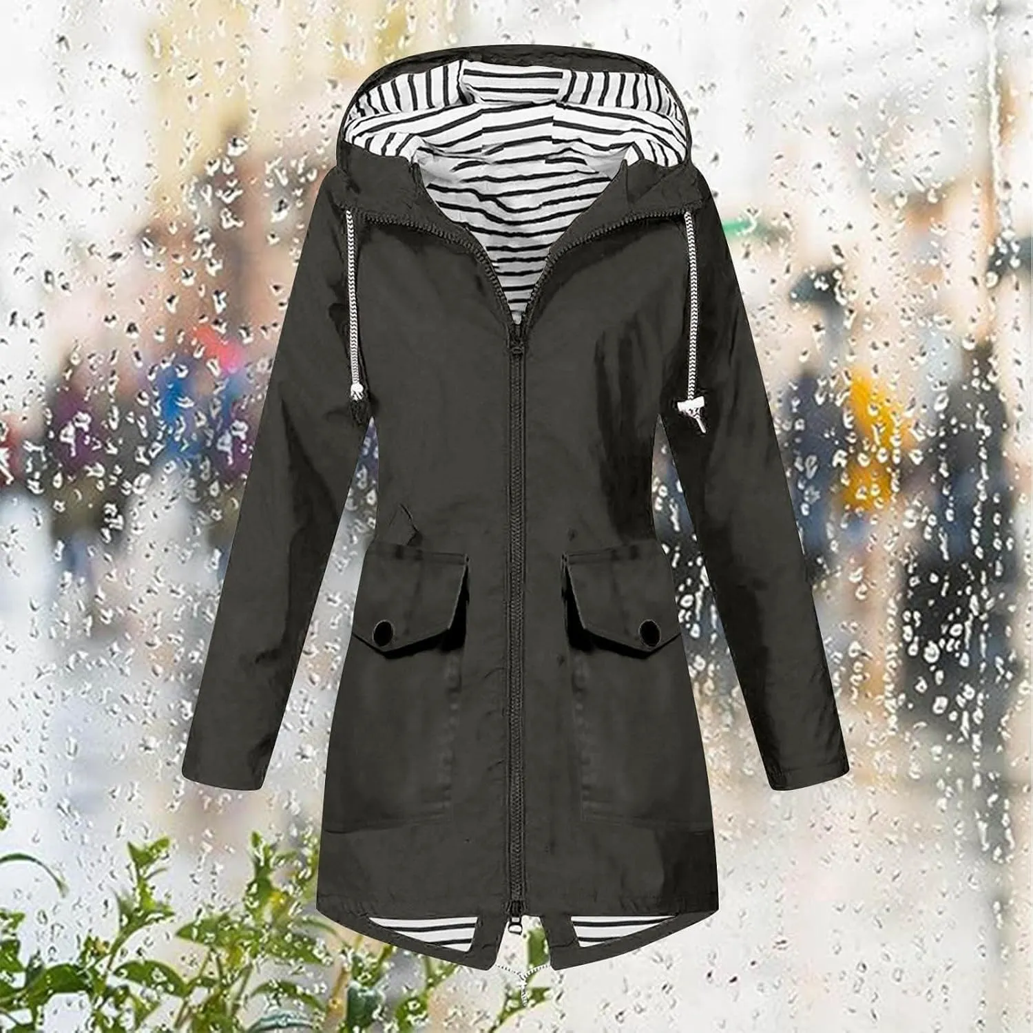 Women's Rain Jacket Waterproof Raincoat Windbreaker Outdoor Trench Coat,S-5XL