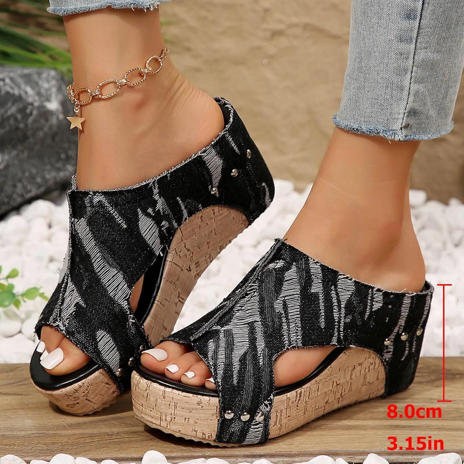 Womens Sandals Comfortable Dressy 2 Adjustable Buckle Slippers Sandal With Arch Support Slip On Outdoor Slipper Wedge Flats