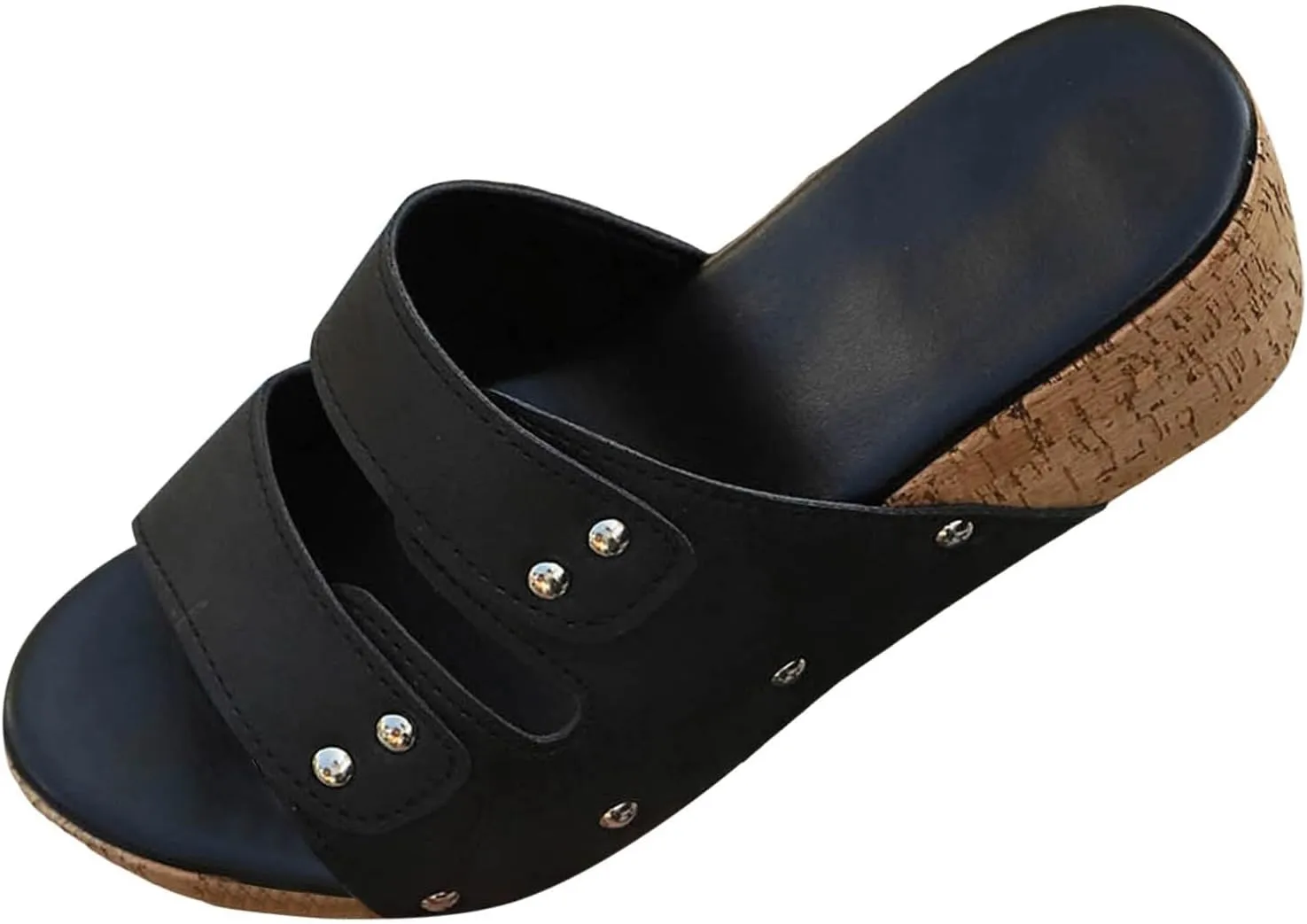 Womens Sandals Comfortable Dressy 2 Adjustable Buckle Slippers Sandal With Arch Support Slip On Outdoor Slipper Wedge Flats