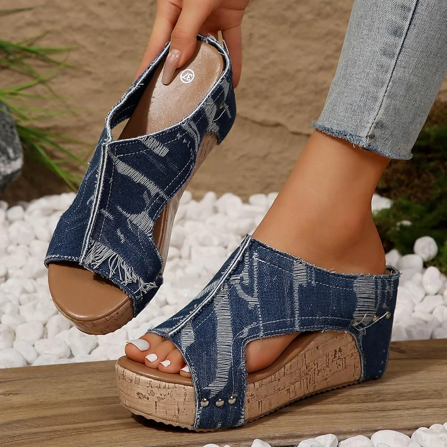 Womens Sandals Comfortable Dressy 2 Adjustable Buckle Slippers Sandal With Arch Support Slip On Outdoor Slipper Wedge Flats