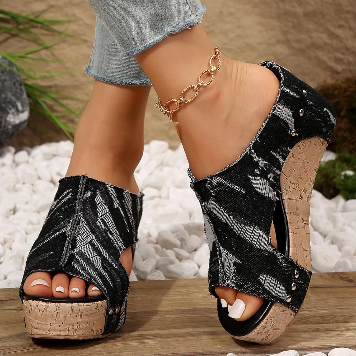 Womens Sandals Comfortable Dressy 2 Adjustable Buckle Slippers Sandal With Arch Support Slip On Outdoor Slipper Wedge Flats