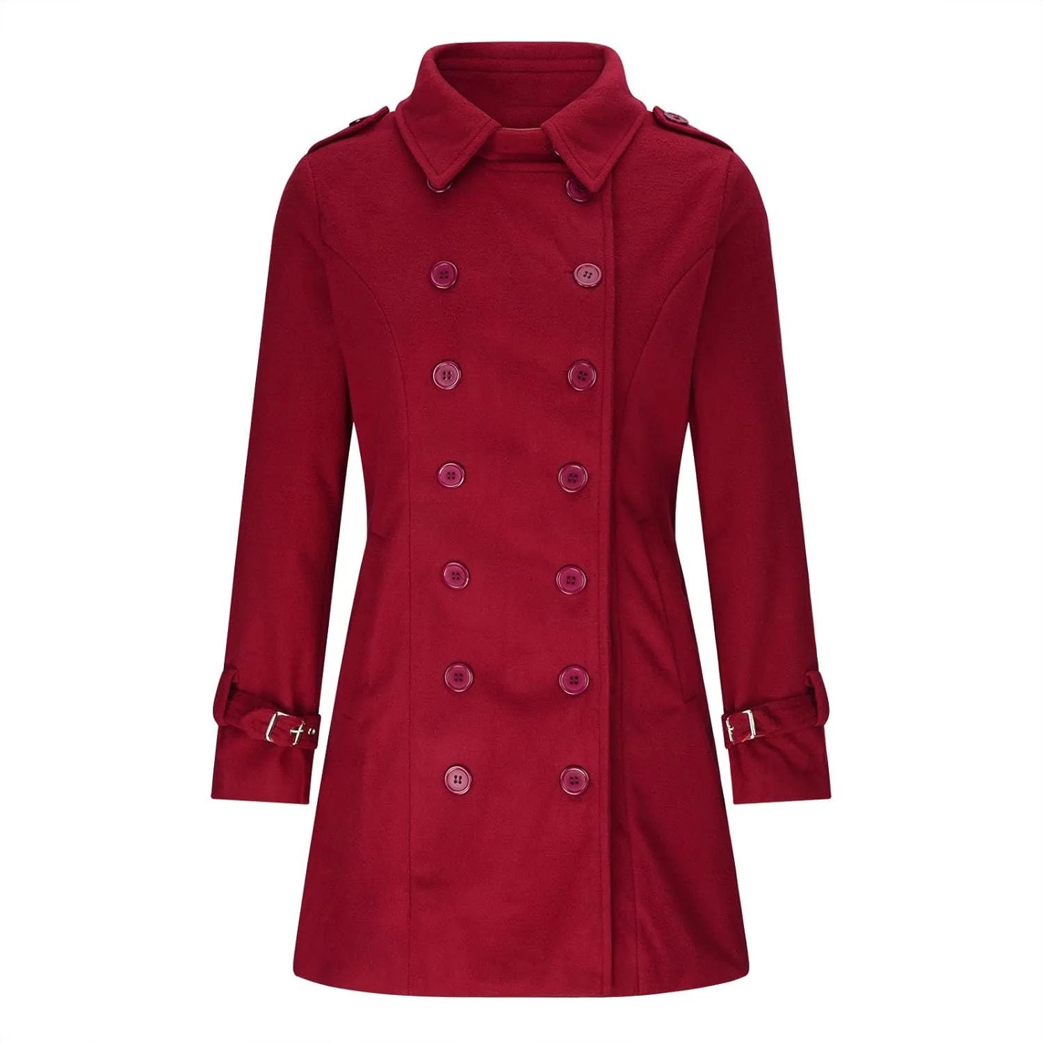 Women's Trendy Woolen Coat Long Sleeve Button V-Neck Casual Jacket Cardigan Solid Color Slim Fashion Overcoat
