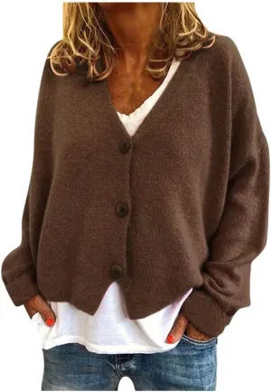 Women's V Neck Long Sleeve Sweater Solid Color Stripes Knit Sweaters Lightweight Novelty Slouchy Cardigans Fall Coats