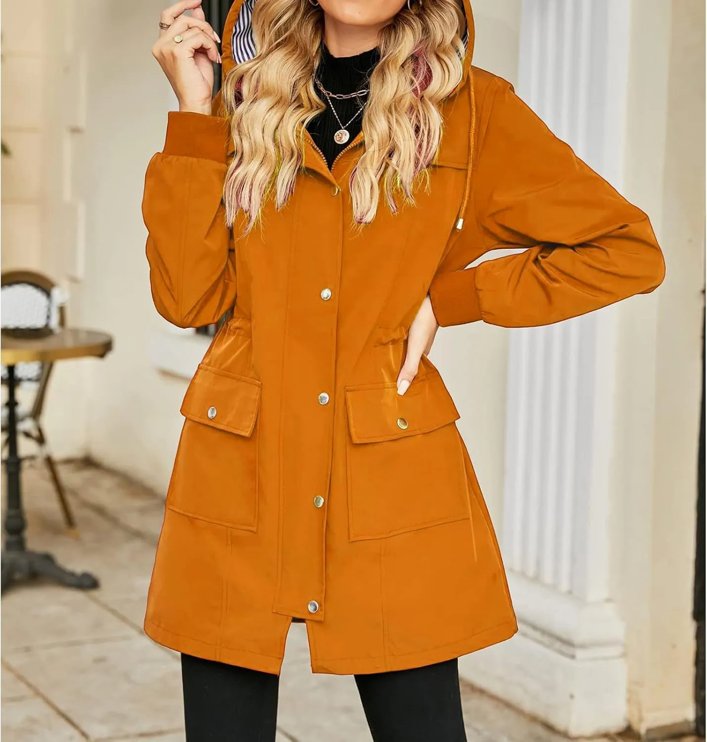 Womens Waterproof Raincoat with Hood Lightweight Windbreaker Packable Coats Travel Jacket Outdoor