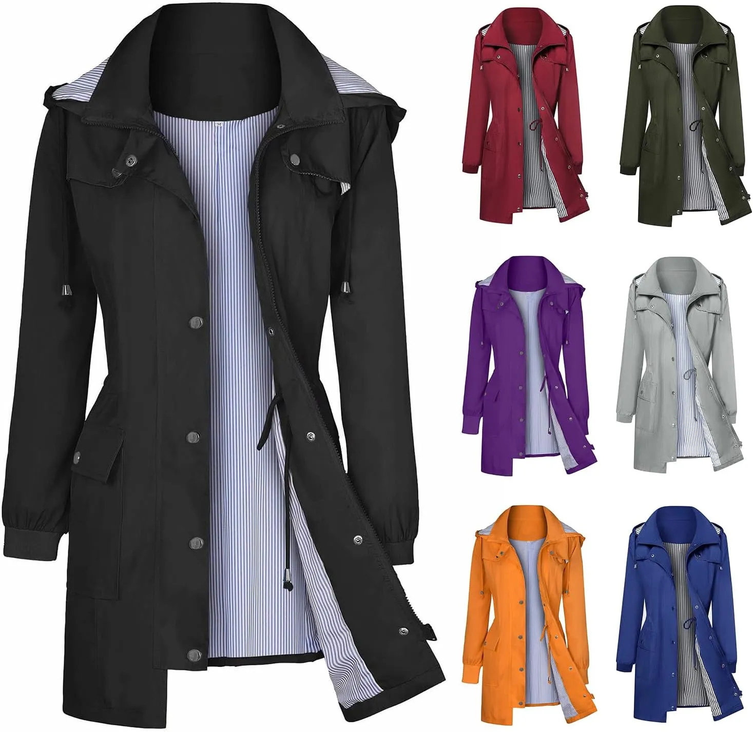 Womens Waterproof Raincoat with Hood Lightweight Windbreaker Packable Coats Travel Jacket Outdoor
