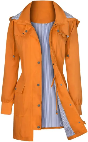 Womens Waterproof Raincoat with Hood Lightweight Windbreaker Packable Coats Travel Jacket Outdoor