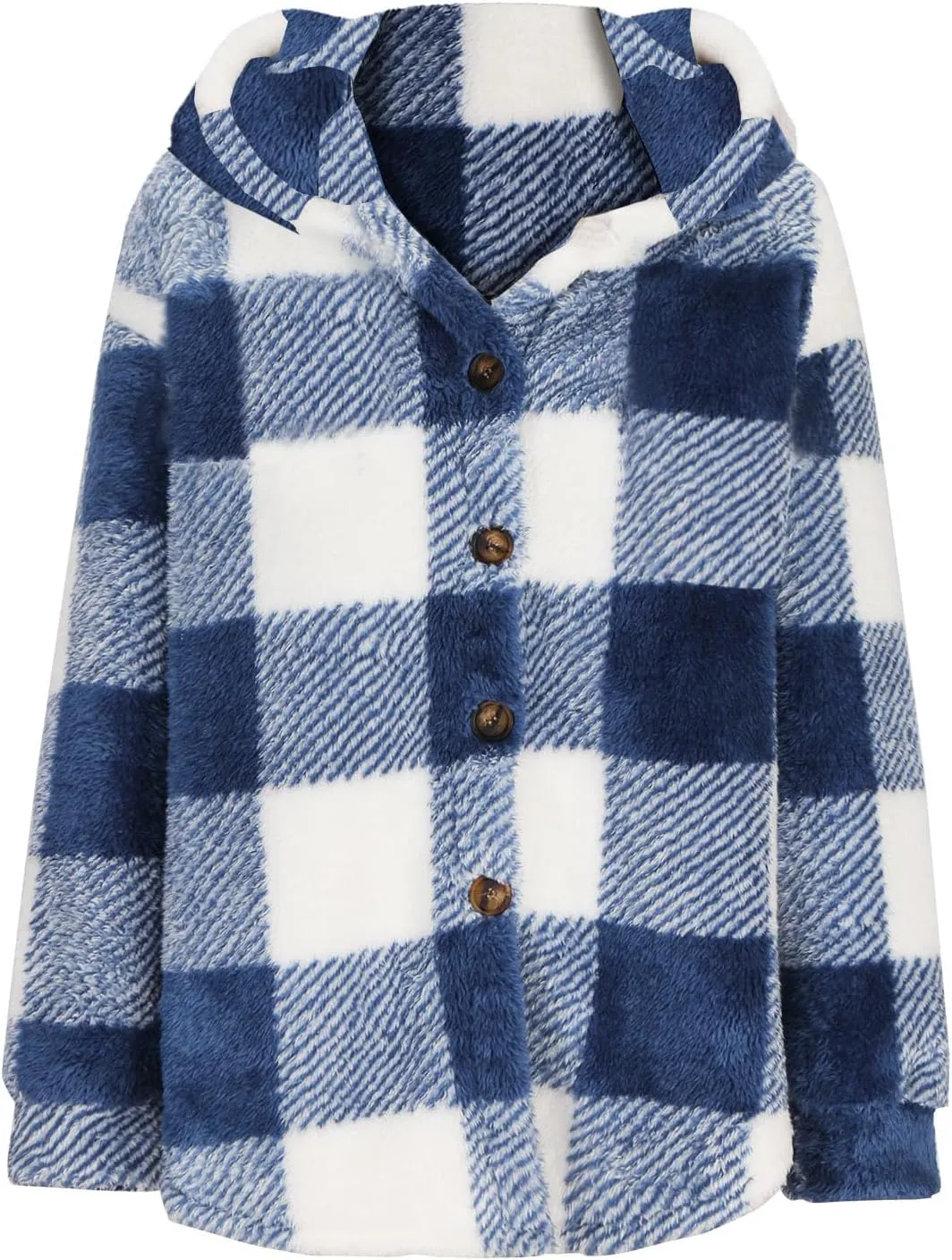 Womens Winter Coats Warm Plush Hooded Jackets Zip Up Button Cardigan Trendy Plaid Fleece Fuzzy Outerwear