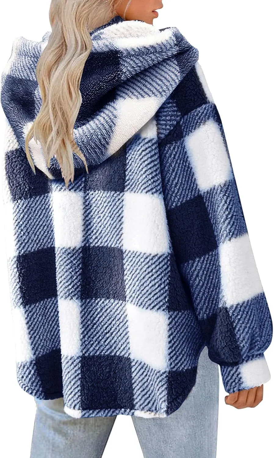 Womens Winter Coats Warm Plush Hooded Jackets Zip Up Button Cardigan Trendy Plaid Fleece Fuzzy Outerwear