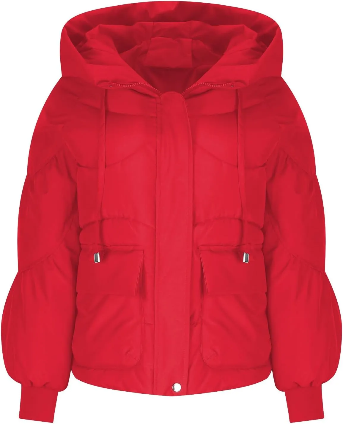 Womens Winter Down Jacket Warm Padded Wadded Jackets High-Neck Hooded Puffer Coats Outerwear with Pockets