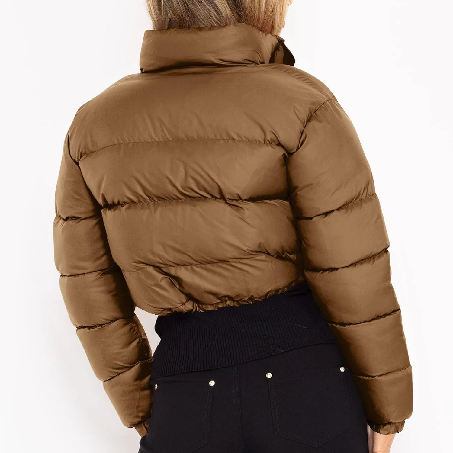 Womens Winter Short Coats Turtleneck Puffer Jackets Sexy Crop Casual Solid Color Padded Wadded Down Coat Top