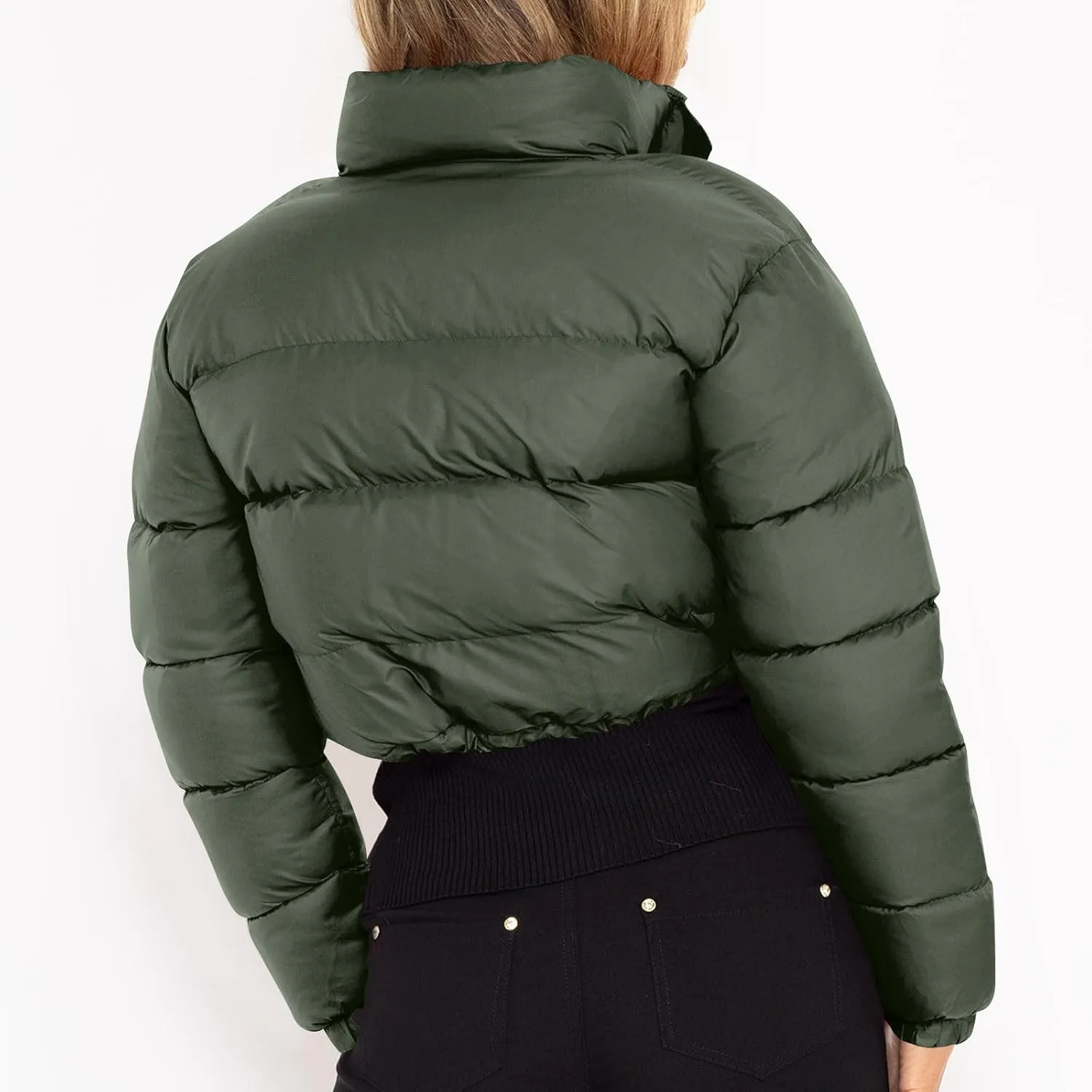 Womens Winter Short Coats Turtleneck Puffer Jackets Sexy Crop Casual Solid Color Padded Wadded Down Coat Top