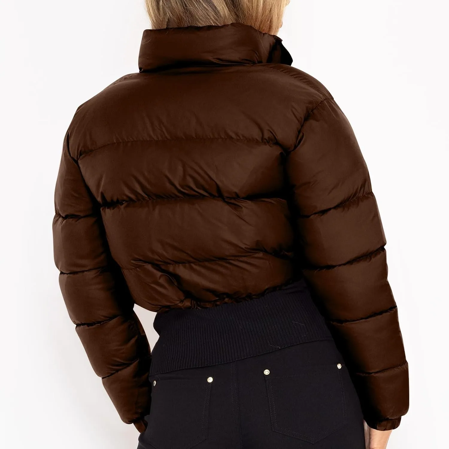 Womens Winter Short Coats Turtleneck Puffer Jackets Sexy Crop Casual Solid Color Padded Wadded Down Coat Top