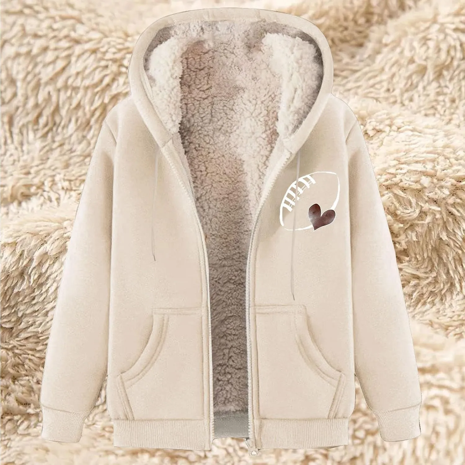 Womens Zip Up Hoodies Graphic Fleece Sherpa Lined Jacket Casual Long Sleeve Hooded Sweatshirt Fall Warm Winter Coat