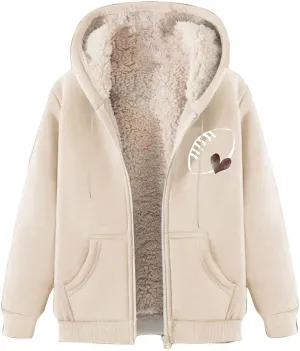 Womens Zip Up Hoodies Graphic Fleece Sherpa Lined Jacket Casual Long Sleeve Hooded Sweatshirt Fall Warm Winter Coat
