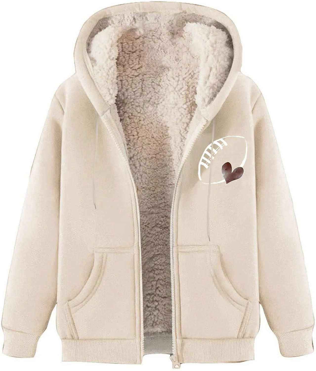 Womens Zip Up Hoodies Graphic Fleece Sherpa Lined Jacket Casual Long Sleeve Hooded Sweatshirt Fall Warm Winter Coat