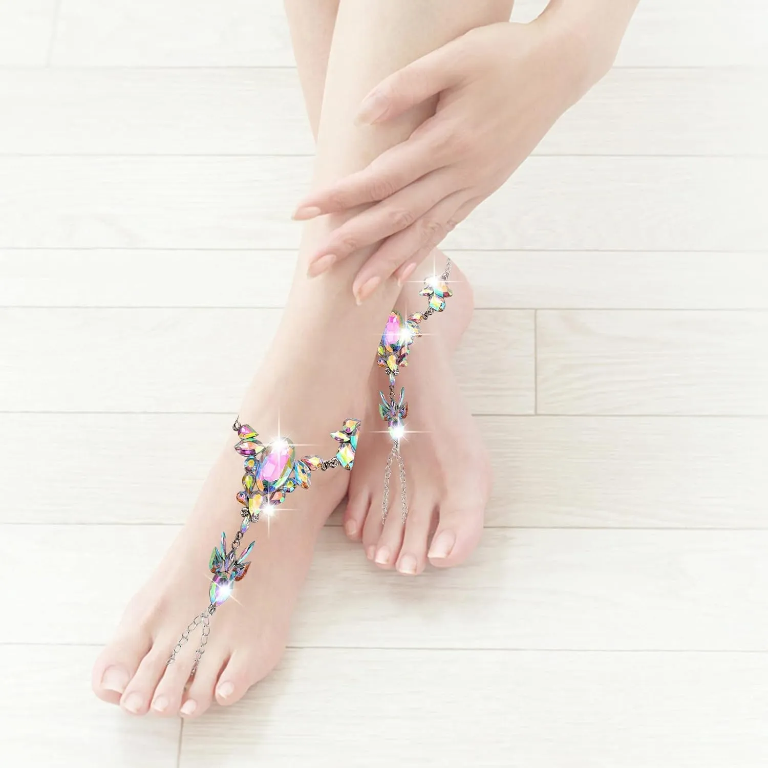 Woven Bracelet Bling Rhinestone Barefoot Sandals Gold Crystal Anklet Diamond Anklets Foot Chain Beach Feet Jewelry for Women Beach Bracelet Anklets of The Rings English (Multicolor, One Size)