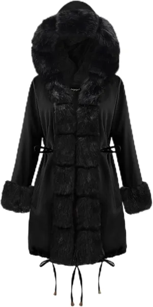 WYTong Womens Winter Long Coats Thicken Warm Quilted Jacket With Fur Hooded Full Zip Up Long Outwear with Pockets