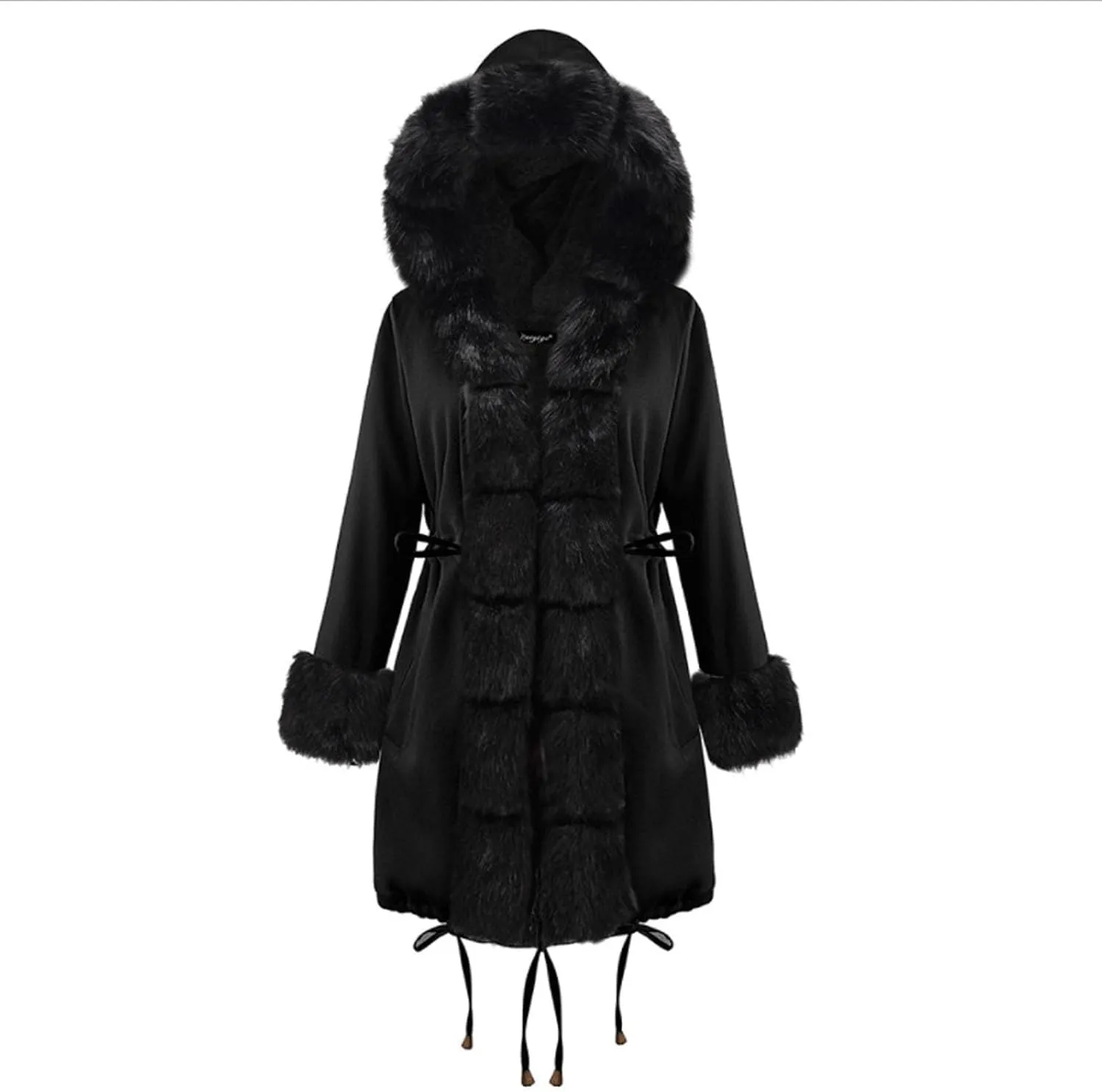 WYTong Womens Winter Long Coats Thicken Warm Quilted Jacket With Fur Hooded Full Zip Up Long Outwear with Pockets