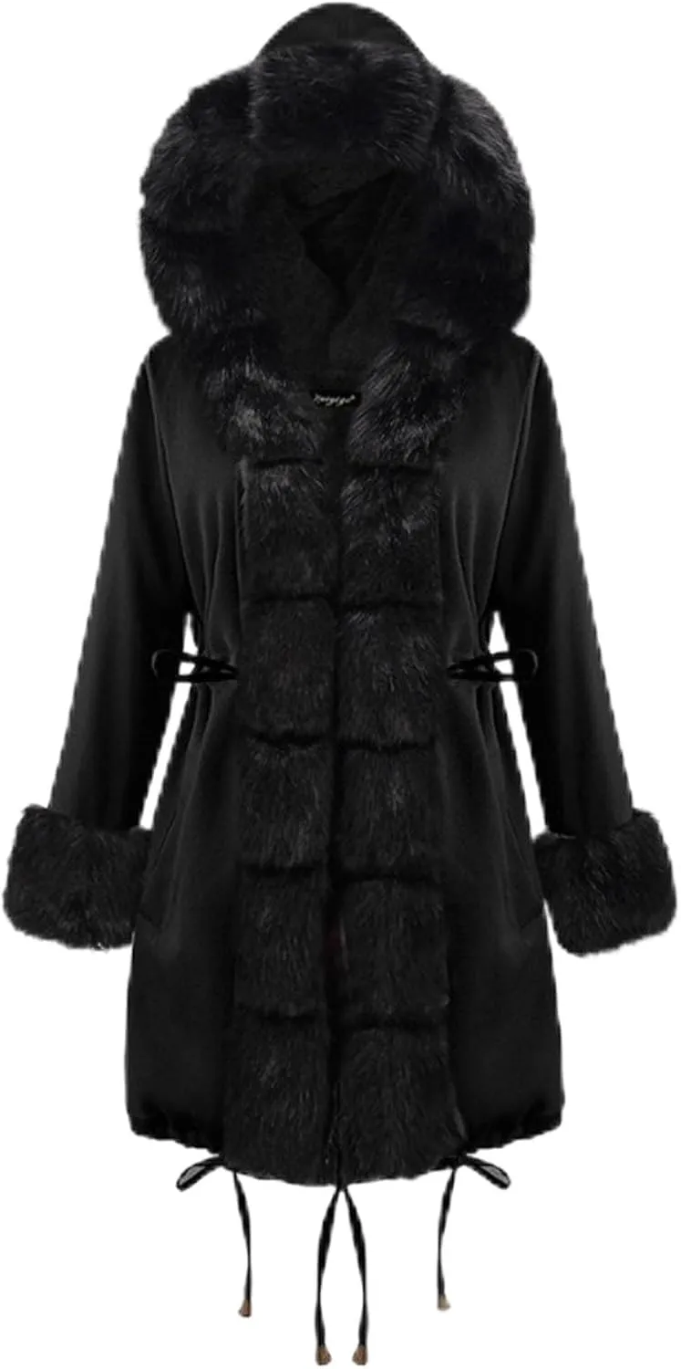 WYTong Womens Winter Long Coats Thicken Warm Quilted Jacket With Fur Hooded Full Zip Up Long Outwear with Pockets
