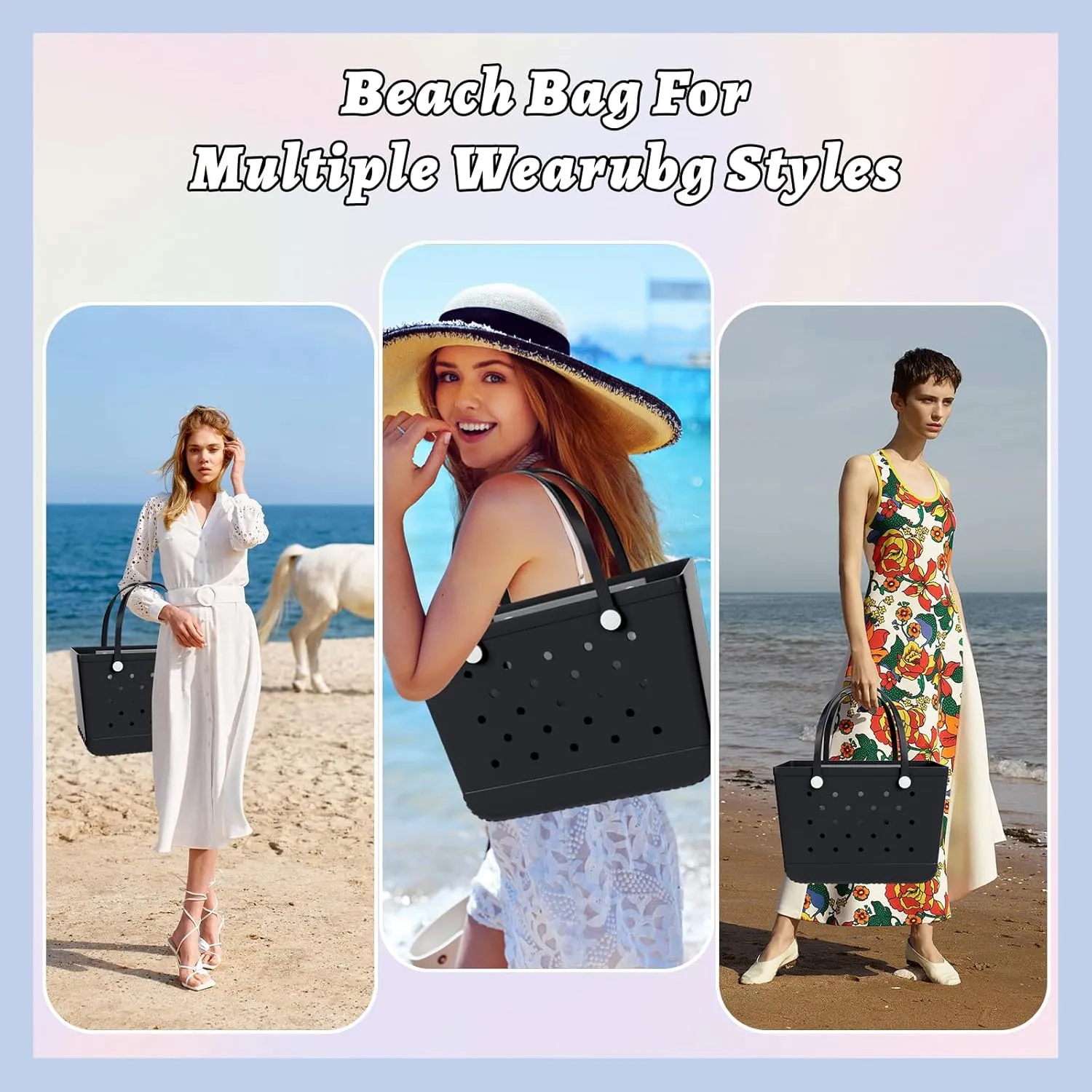 X-Large Beach Tote, Waterproof Zipper Inner Bag, Washable Durable Rubber Tote, Leisure and Storage Bag