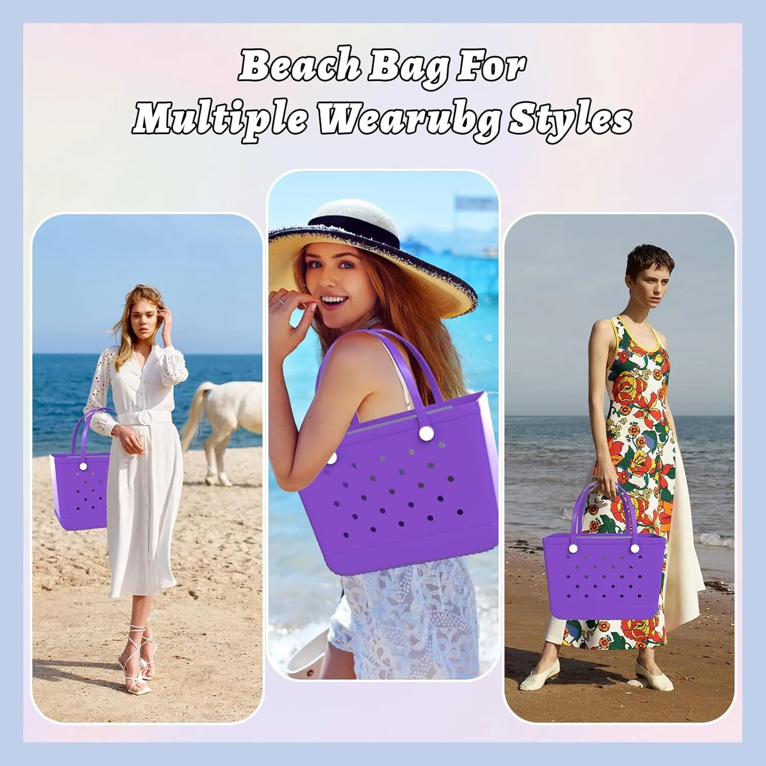X-Large Beach Tote, Waterproof Zipper Inner Bag, Washable Durable Rubber Tote, Leisure and Storage Bag