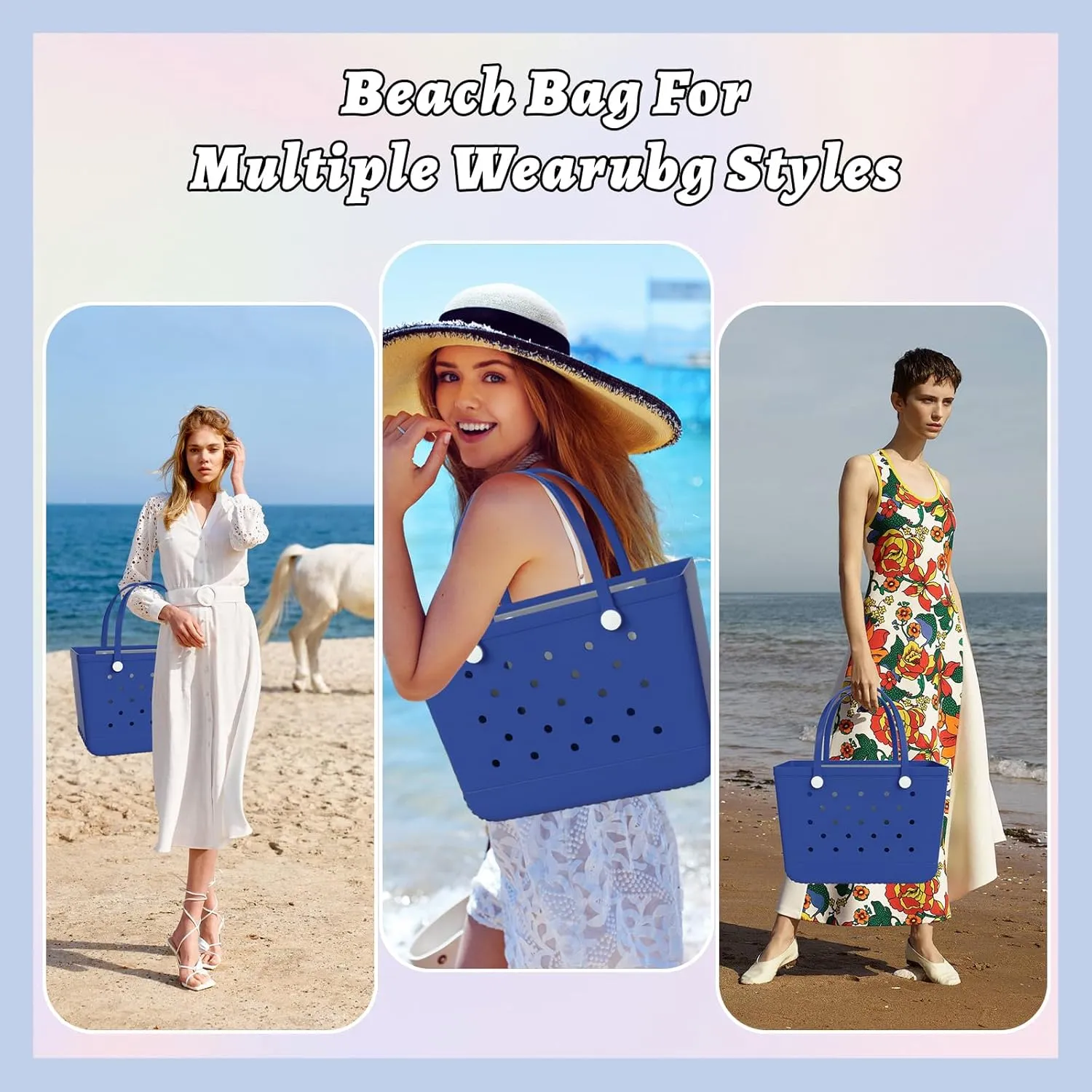X-Large Beach Tote, Waterproof Zipper Inner Bag, Washable Durable Rubber Tote, Leisure and Storage Bag