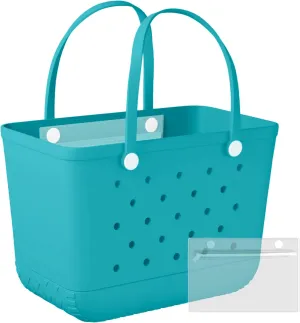 X-Large Rubber Beach Bag Travel Tote Bag with Waterproof Zipper Pocket, Washable Durable Rubber Beach Tote Mom gift