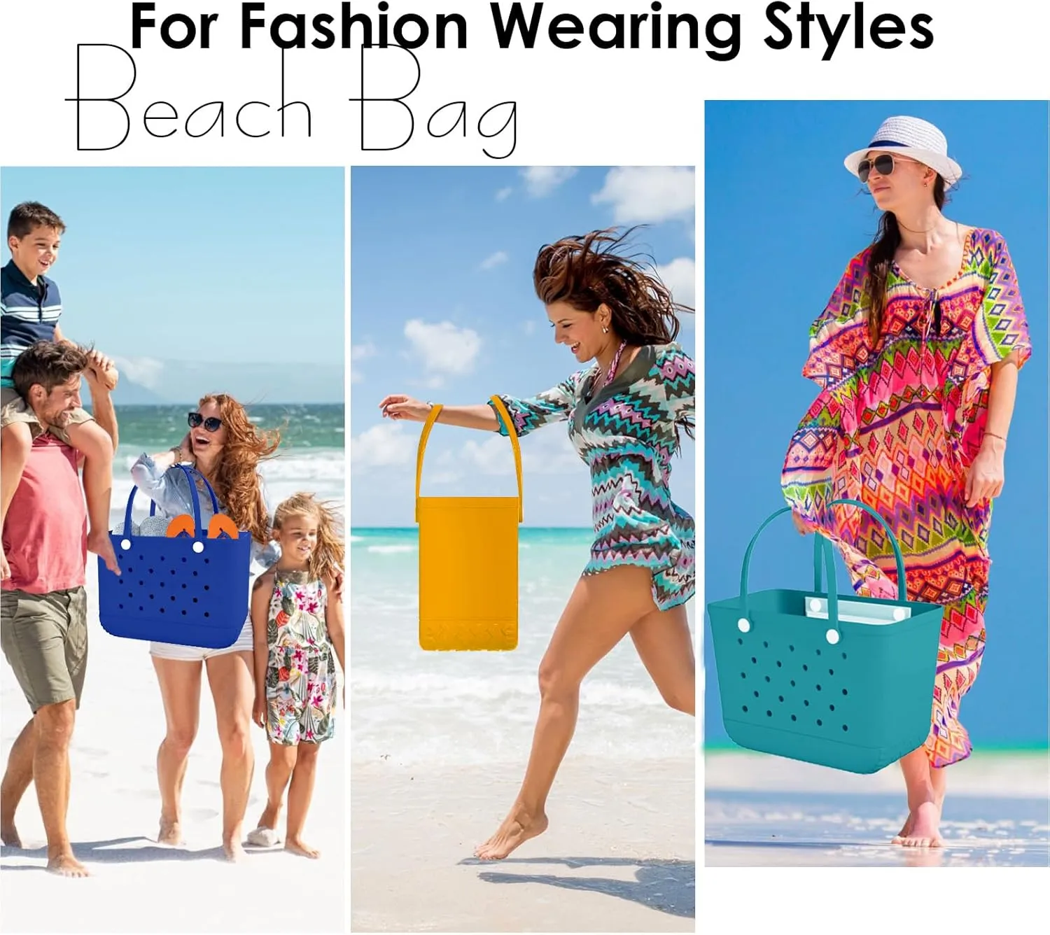 X-Large Rubber Beach Bag Travel Tote Bag with Waterproof Zipper Pocket, Washable Durable Rubber Beach Tote Mom gift