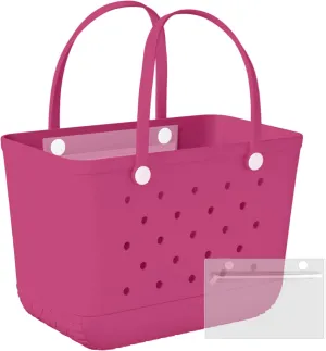 X-Large Rubber Beach Bag Travel Tote Bag with Waterproof Zipper Pocket, Washable Durable Rubber Beach Tote Mom gift