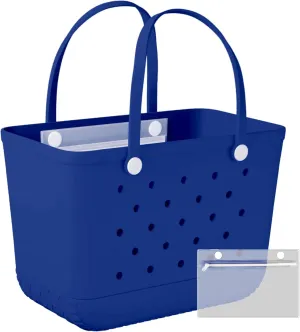 X-Large Rubber Beach Bag Travel Tote Bag with Waterproof Zipper Pocket, Washable Durable Rubber Beach Tote Mom gift