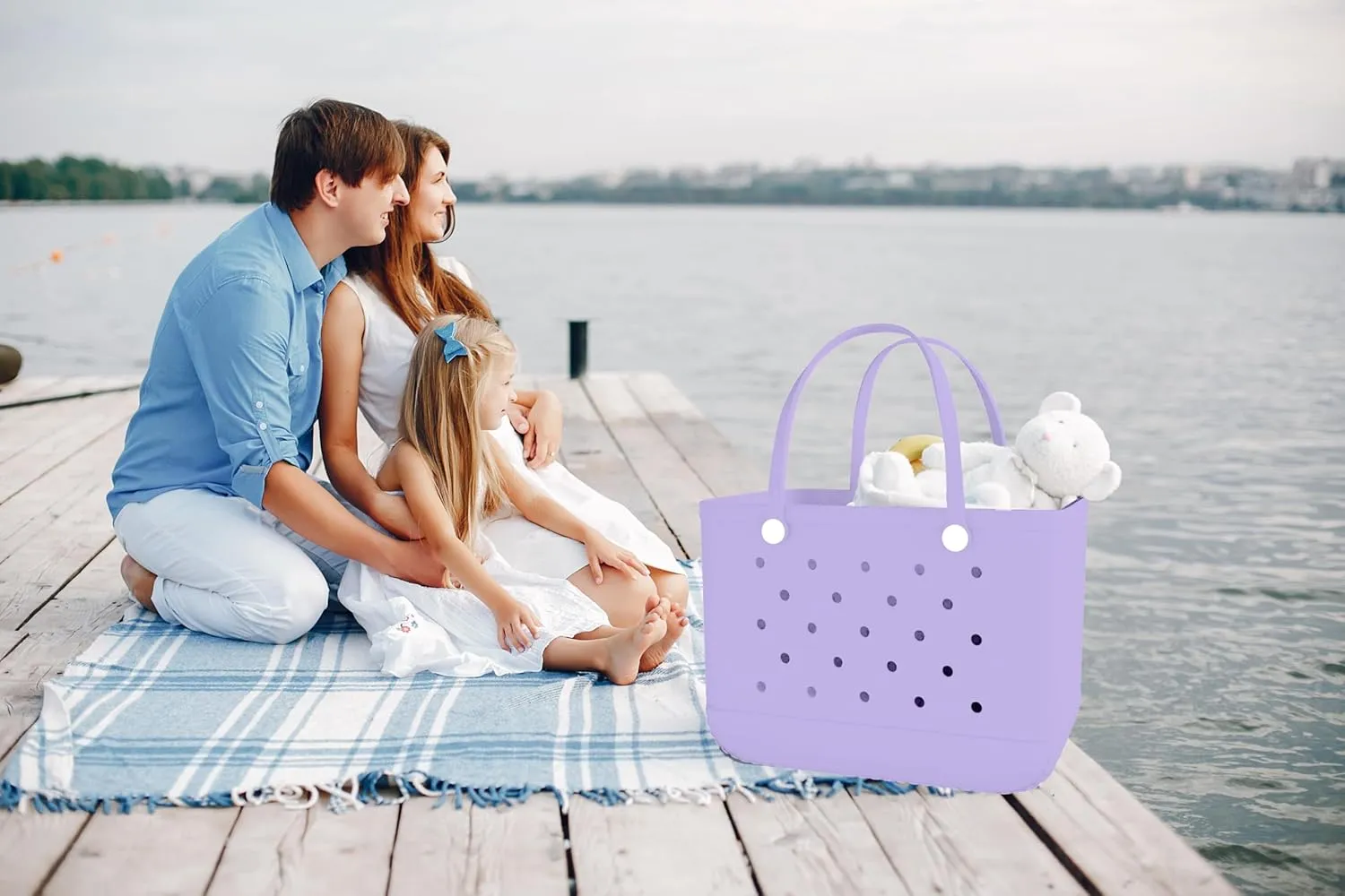 X-Large Rubber Beach Bag Travel Tote Bag with Waterproof Zipper Pocket, Washable Durable Rubber Beach Tote Mom gift
