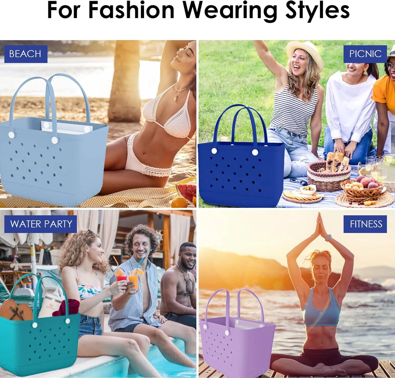 X-Large Rubber Beach Bag Travel Tote Bag with Waterproof Zipper Pocket, Washable Durable Rubber Beach Tote Mom gift