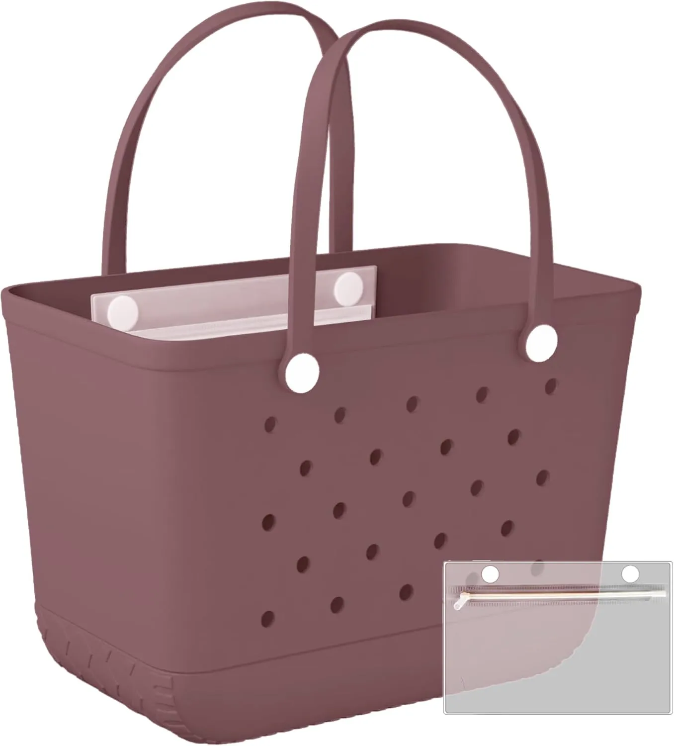 X-Large Rubber Beach Bag Travel Tote Bag with Waterproof Zipper Pocket, Washable Durable Rubber Beach Tote Mom gift