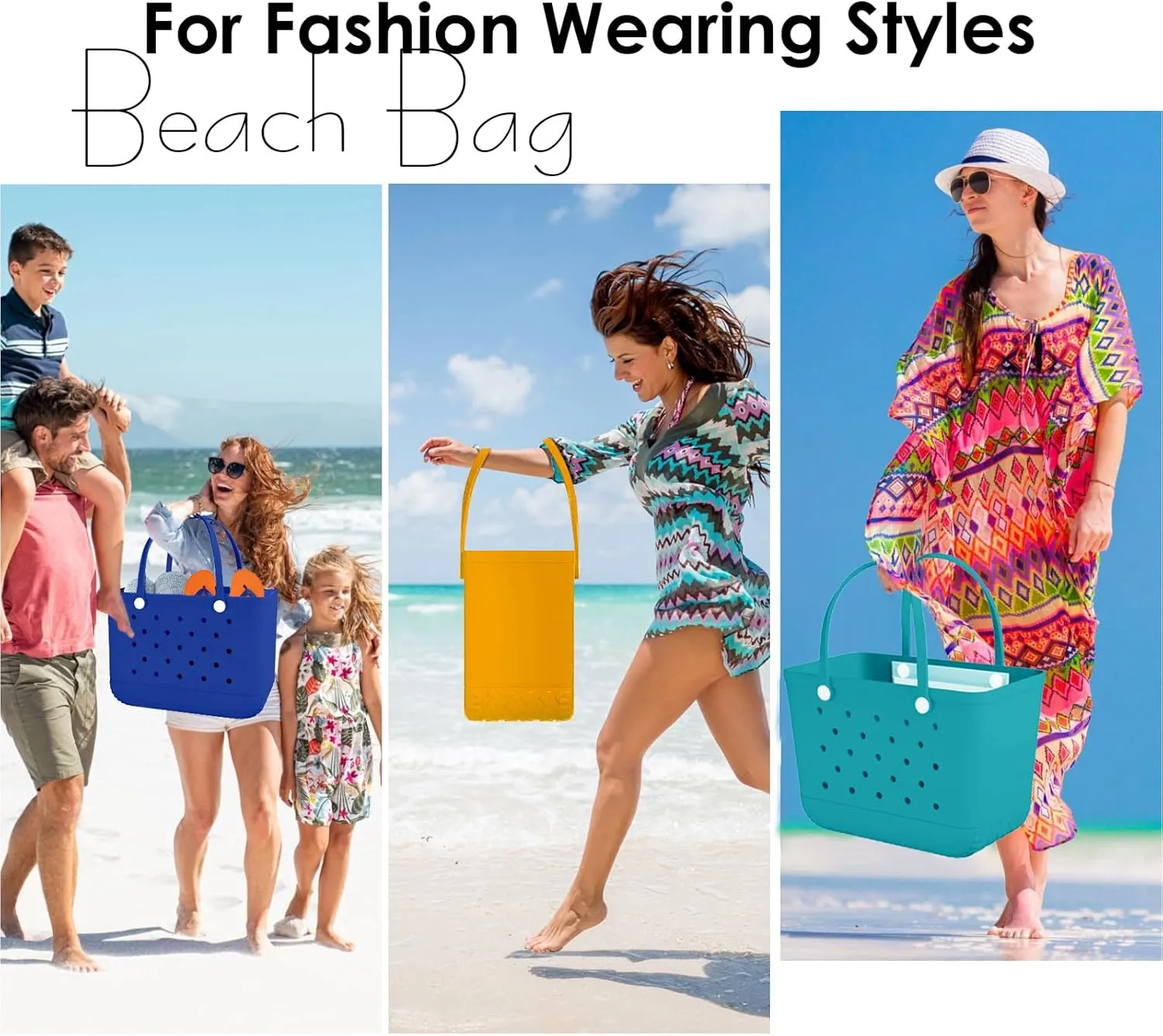 X-Large Rubber Beach Bag Travel Tote Bag with Waterproof Zipper Pocket, Washable Durable Rubber Beach Tote Mom gift