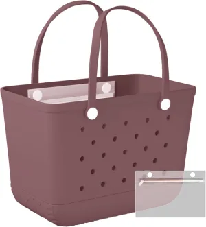 X-Large Rubber Beach Bag Travel Tote Bag with Waterproof Zipper Pocket, Washable Durable Rubber Beach Tote Mom gift